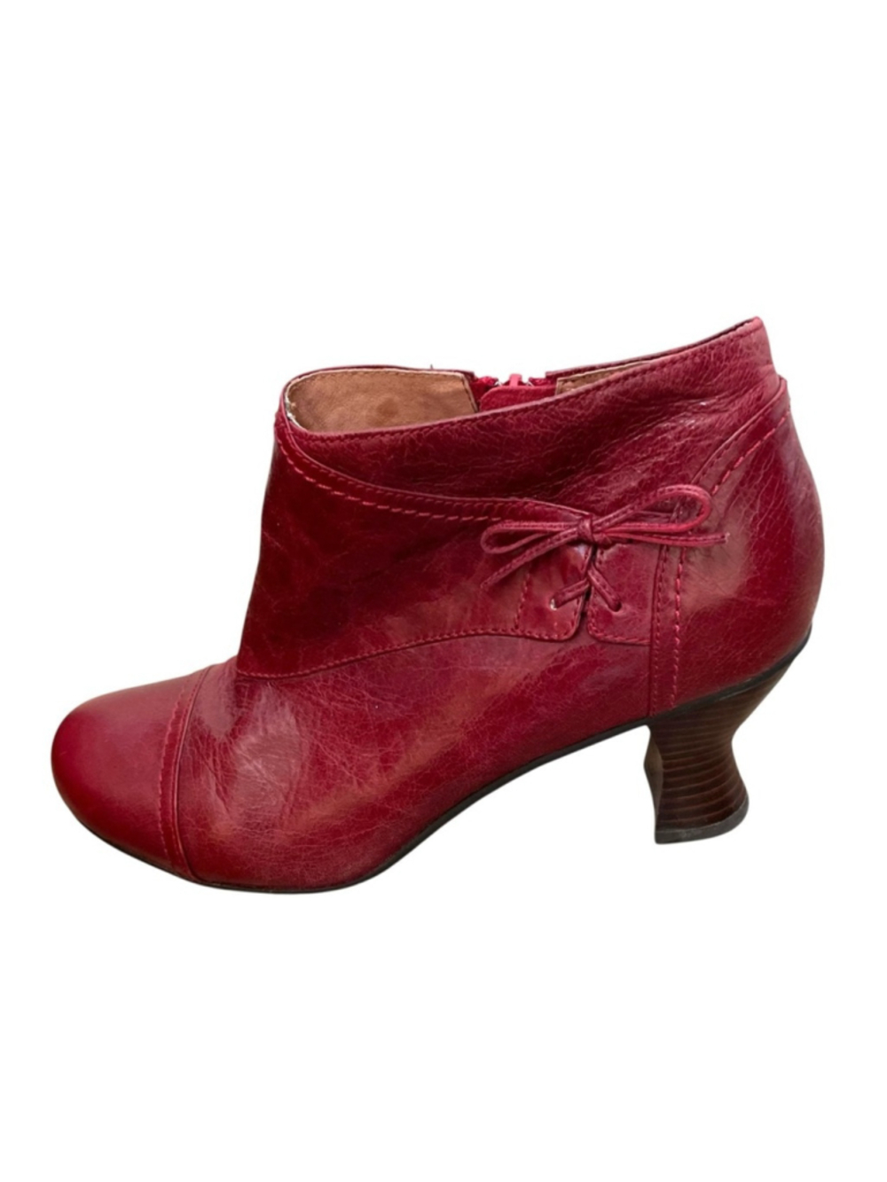 Miz Mooz Cranberry Red Ankle Boots Heel 9 - Picture 4 of 15